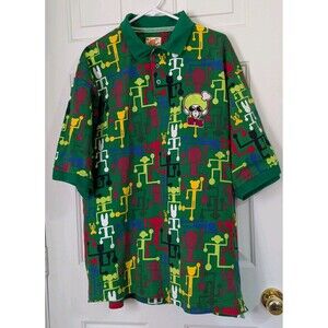 VTG Y2K YO-ME Polo Shirt Mens 2XL Green Monkey Retro Embroidered Logo Cotton